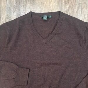 J‎ Crew Italian Merino Wool V Neck Sweater Men's Large Dark Brown